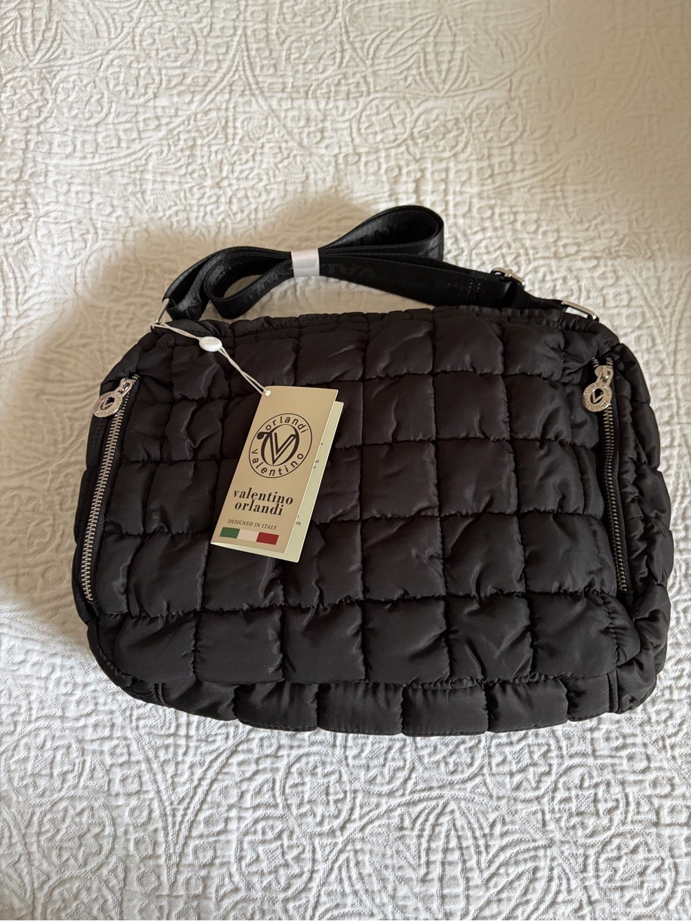 NWT Valentino Orlandi Nylon Quilted Black Crossbody/Shoulder Bag